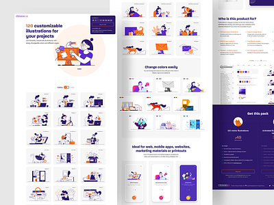 🙀 Whoooa! A huge pack of illustrations for your projects adobe xd cat colors customizable figma illustration illustrations kit landing landing page product page set sketch web design website