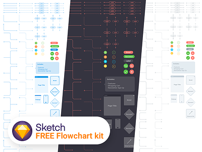FREEBIE - Flowchart kit for Sketch wireframe ui kit free freebie workflow template user flow sketch sitemap diagram flow chart flowchart