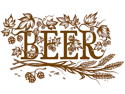 Beer bar beer hops letters sign vector wheat