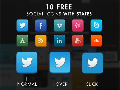 Social Icons with States free free icons free psd free social icons icon pack icon set icons psd social icons