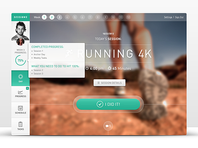 Fitness Web App: Sessions button buttons dashboard din handsome hover icon icons interface modal popup profile progress status tooltip ui user ux web app
