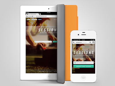 Sessions Landing Page app button fitness ipad ipad app iphone iphone app landing page marketing site orange responsive sessions ui ux web app
