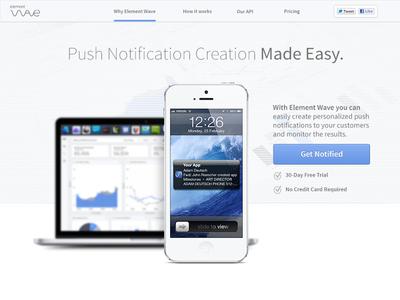 Element Wave Marketing Mast Head blue copy dashboard devices graph handsome handsomemade header iphone macbook marketing marketing page masthead mockup navigation notification notifications push notifications start up startup startups texture ui user experience ux web