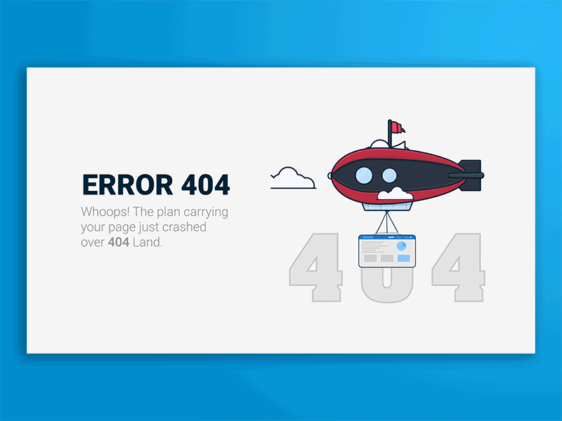 Error404 404 airship animation clouds crash error land server stroke ui ux web