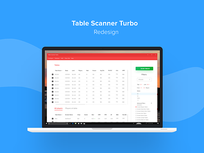 Table Scanner Turbo Redesign blue casino poker redesign scanner table turbo ui uiredesing ux