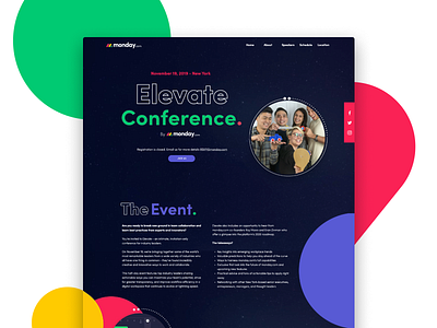 Elevate Conference website branding colorful colors conference design event events fun monday.com shapes typography ui web website