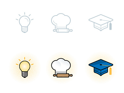 Color Icons chef hat color icons graduation cap icon illustration light bulb