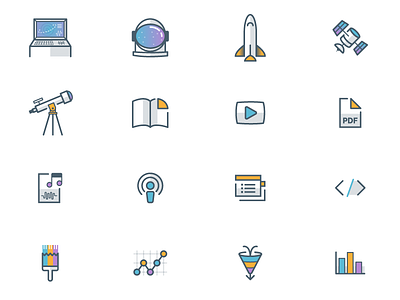 Space Themed Icons analytics astronaut audio icon computer funnel icon icons pdf icon satellite space space helmet space shuttle telescope