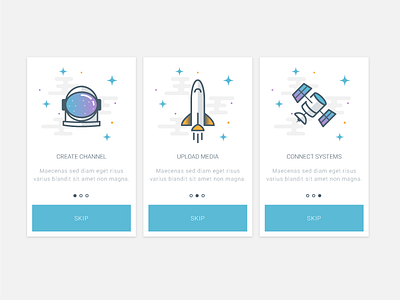 Space Themed Onboarding cards on boarding space