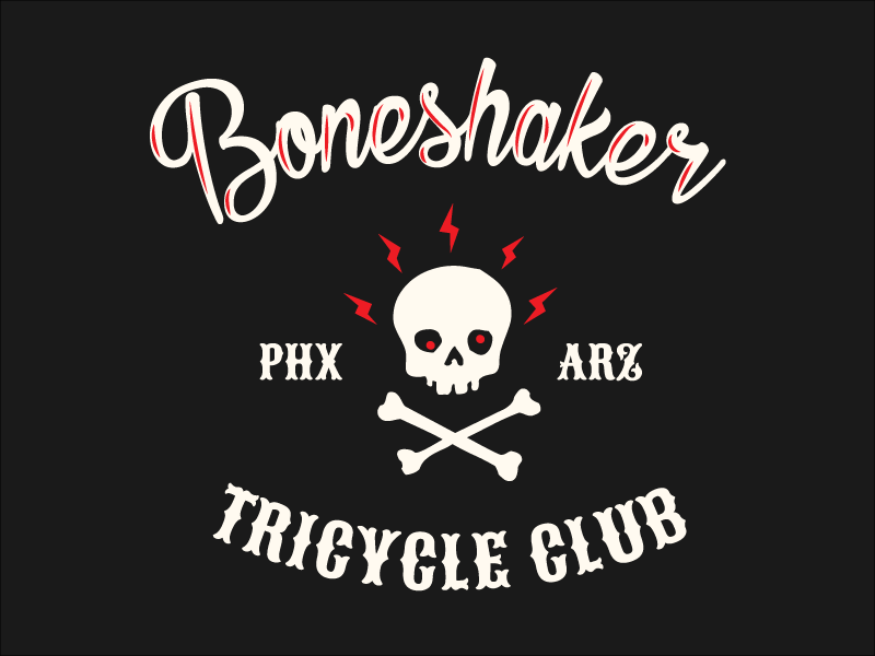 Boneshaker Tricycle Club tricycle hot-rod motorcycle arizona phoeinx crossbones skull typography lettering