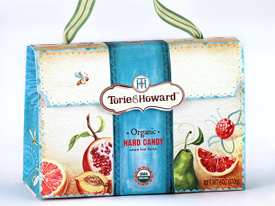 Torie & Howard packaging and web branding candy design fruit hand drawn illustration insects organic hard candy packaging typography watercolor