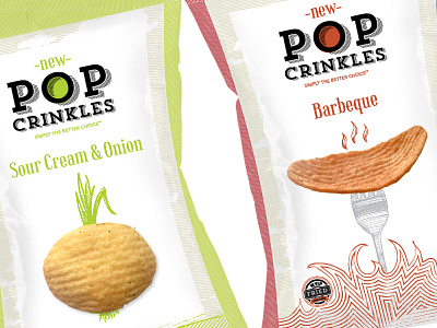 Pop Crinkles Chips bbq chips consumer packaging crinkles onion packaging pop popcorners popped chips potato chips sea salt tooled font