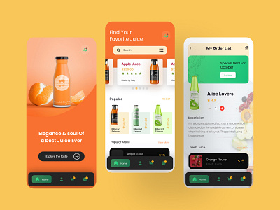 Fruit Juice Mobile App app app design apple juice creative peoples food and drink food app fresh juice fruit juice. fruite health juciy juice app mobile app orange juice trending ui