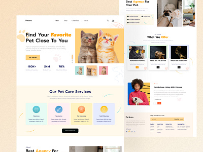 PetCare Landing Page cat dog hero section homepage landing page pet pet shop pet store petcare petcare landing page petcare website pets ui uiux ux website