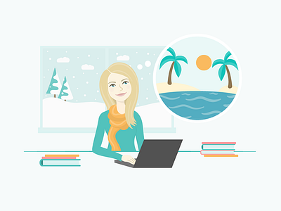 Travel Daydream Illustration app flat illustration island travel vacation vector website winter woman