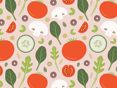Fresh Salad pattern adobe illustrator flat illustration mushroom pattern pink salad spinach surface pattern design tomato vector vegetable