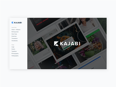 Kajabi Brand Guide brand brand identity custom guide identify illustration mockup online side scroll sidenav style guide ui vector webflow