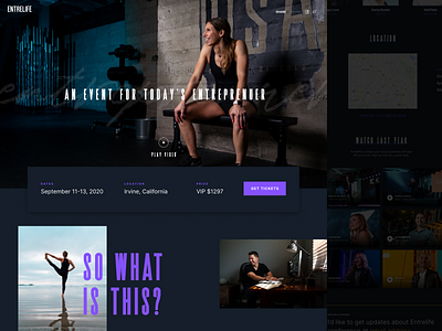 Entrelife Website aggressive collage condensed entrelife floating grid grunge texture purple script share typography ui webflow workout