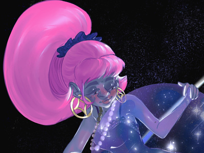 Purple Space Girl art bubble character design digital art illustration pink hair procreate purple space girl stars