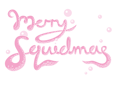 Merry Squidmas illustration pink squid tentacle type