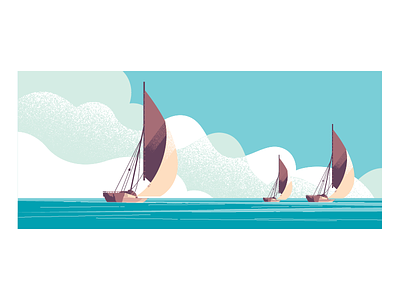 Snippet of a very large wall graphic clouds dhow illustration sea sky vector