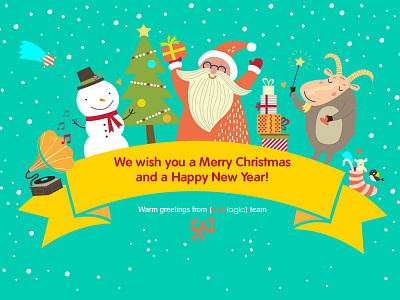 Merry Christmas & Happy New Year! christmas christmas tree cute goat greetings new year presents santa snowman