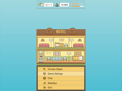 Game interface 2d game game design hotel icons interface mobile pixel art yellow