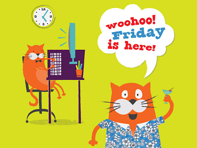 Woohoo! Friday is here! cat drink friday green happy illustration office party relax work