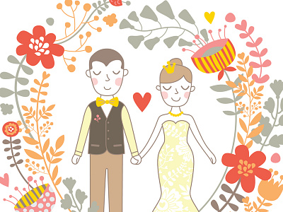 Wedding Invitation awesome bride flat flowers groom happy illustration love valentine vector wedding