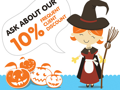 Halloween ad advertisement character design cleaning services flat halloween illustration pumpkin vector witch