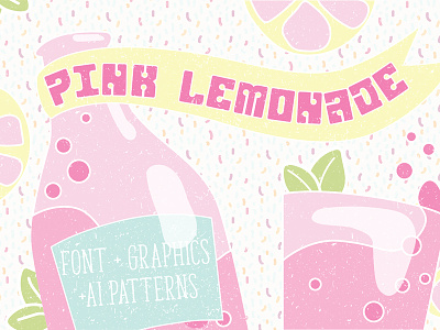 Pink Lemonade Font & extras ai patterns art deco block font display font fun font pop art typeface