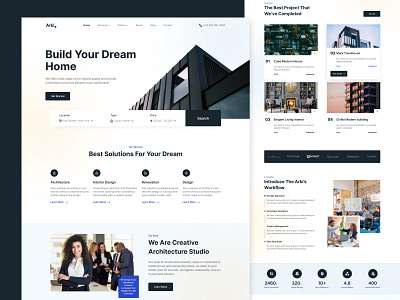 Arki - Architectural Website Landing Page architect architectural architecture architecture design building construction design design studio interior interior architecture interior design landing landing page minimal property real estate ui ui designer web design website