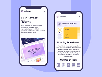 Unikorns Website - Mobile Screens