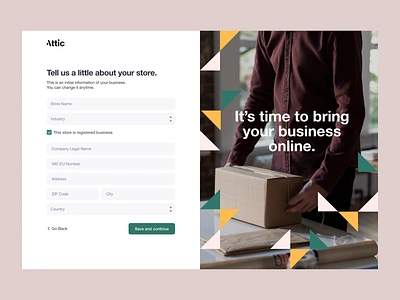 Attic - Shop Setup Page app application design ecomm ecommerce form interface onboarding registration setup shop sign up ui unikorns ux