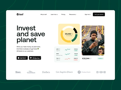 Leef | Investment Platform Website app application brand branding design eco fintech green identity interface landing logo product stocks ui unikorns ux web web page website