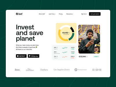 Leef | Investment Platform Website app application brand branding design eco fintech green identity interface landing logo product stocks ui unikorns ux web web page website