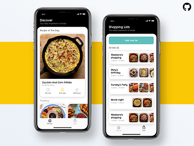 Essen - React Native App app application card design development feed icons interface recipe app ui ux