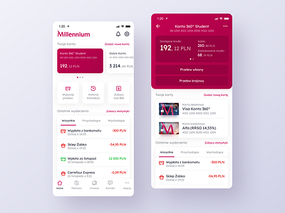 Millenium Bank App Redesign - Home & Account screens account app application bank app banking design finance finance app interface ui ux