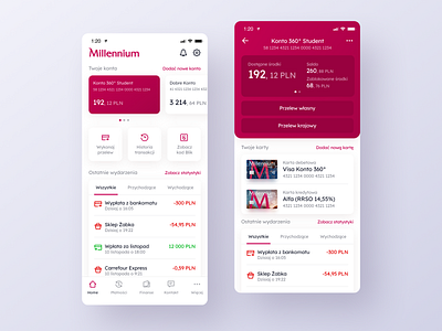 Millenium Bank App Redesign - Home & Account screens