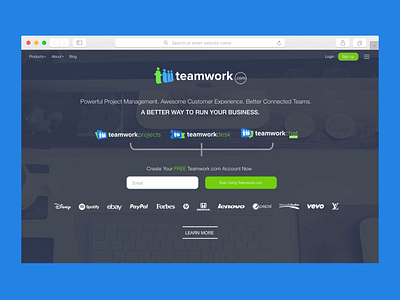 Teamwork.com clean homepage landing page layout sign in sign up ui ux web web design website