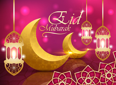 Eid Mubarak 3d background beautiful card crescent design eid eid al fitr festival gift greeting happy lamp lantern moon mubarak poster realistic vector wishes