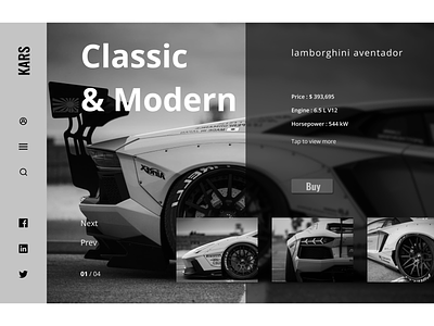 Kars product page aesthetic black and white cars dark figma lamborghini product page ui web design