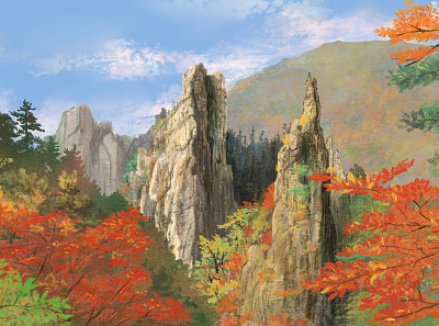 "The way to Mt. Geumgang" illust animation autumn mountain illustration background drawing illust illustration motion graphics mountain the way to mt. geumgang