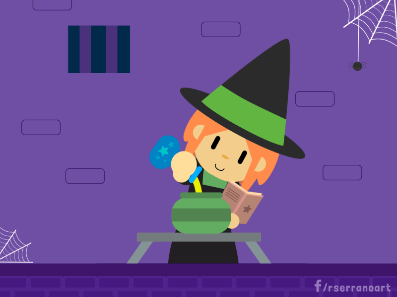 Little Witch animation cauldron wizard character animation gif illustrator loop perfect loop spell witch