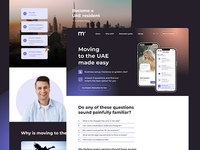 Mission: Relocation Web Site. Promo Landing Page. black blue design dubai fiolet gradient landing landingpage peach promosite purple responsive ui ux web web design web site