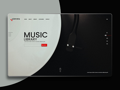 Landing page for Stereo- Music Library background black cool design landing page music one page ui white