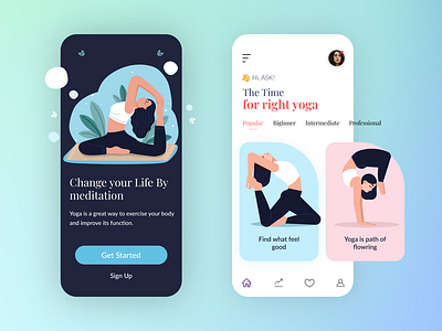 Yoga App UI Concept app application card clean crossfit exercise fitness app graphic gym health app illustration ios mobile running sport training ui ux workout yoga