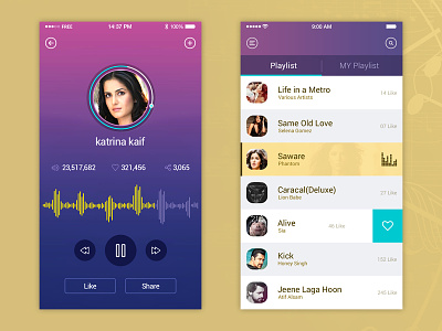 Music Player application clean flat interface ios layout movie music player ui ux widget