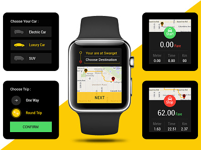 Concept Taxi App for iwatch android app apple booking cab car iwatch kit location map navigation taxi watch