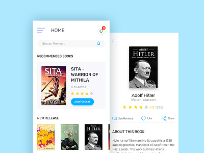Book Review App Concept book cards clean concept cover dashboard details icon ios modern stories ui